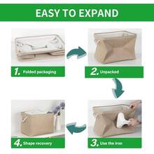 Fabric Storage Baskets For Shelves 3 Pack Large Storage Bins For Organizing Linen Collapsible Organizer For Closet-Flaxen - 亞麻 - 查看 9