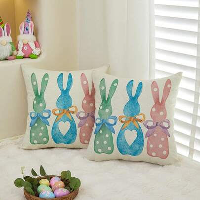 2PCS Easter Pillowcase, Colorful Polka Dot Rabbit Cushion Cover, Suitable For Easter Decoration, Spring Rabbit Sofa Cushion Cover, Sofa Decoration, Single-Sided, Pillow Insert Not Included