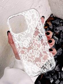 1Pc Romantic Lace Pattern Soft Transparent Airbag Phone Case, Anti-Slip, Suitable For IPhone 11/12/13/14/15/16 Pro Max,Valentine'S Day Gifts,Valentines Phone Case - 顏色6(1件) - 查看 3
