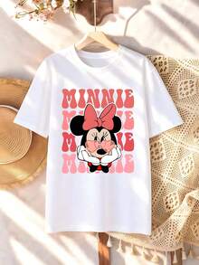 Disney Valentine's Day Minnie Mouse Print T-Shirt For Girls - Children's Clothing Design Short-Sleeve Casual Cute Style Comfortable And Relaxed Fit For Boys And Girls Perfect For Parties And Play Machine Washable Gift-Wrapped Children's Apparel Girls' Short-Sleeve Shirt - trắng - Xem 1