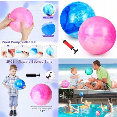AMOR PRESENT 2PCS Inflatable Playground Balls 8.7 Inch Marbleized Bouncy Balls Rubber Kickballs Giant Dodgeballs For Indoor Outdoor Ball GamesChildren's Joyful Games, Essential Toys For Children