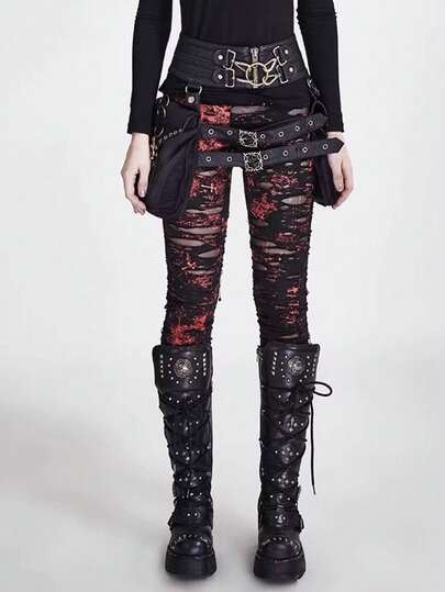 Distressed Gothic Punk Visual Leggings