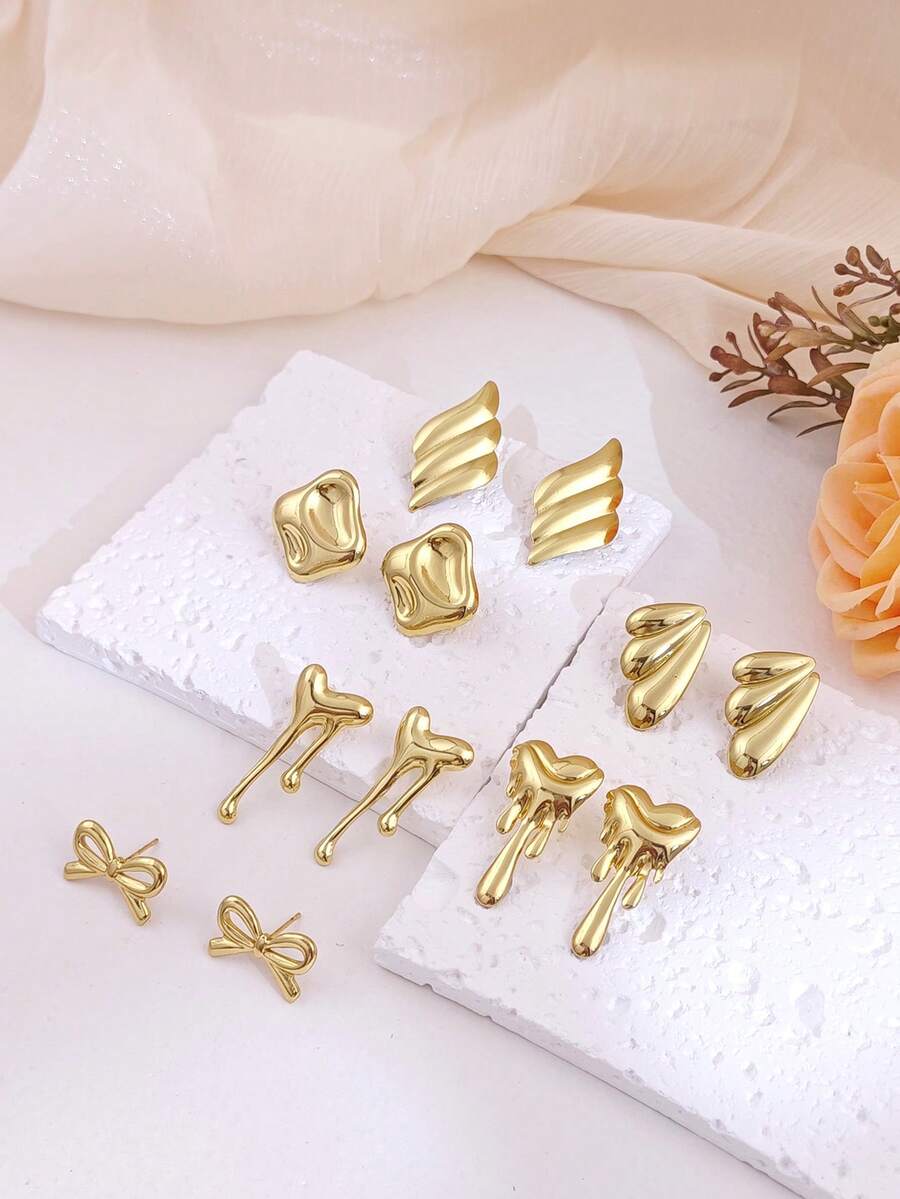 6 Pairs Stainless Steel Jewelry Set For Women Fashion Women Earrings Women Jewelry Minimalist Geometric Fashionable, Luxurious, Simple, Elegant, And Personalized Chunky Gold Stud Earrings For Teen Girls Summer Beach Vacation Bikini Accessories Attractive Clothes, Wedding Dresses Accessories - Versatile JewelryPerfect For Wearing While Swimming, Bathing, Exercising ,Great For Valentines Day, Birthday, Mother Day, And Vacation Surprises.