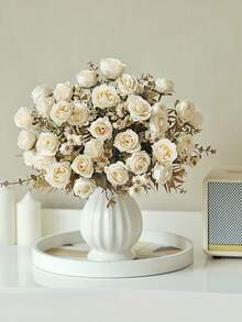 1/3/80pcs 11.41 Inch Artificial Rose Bouquet, Daisy, Eucalyptus Leaves, Suitable For Home Decor, Garden Decor, Wall Decor, Bedroom Decor, Wedding Decor, Dining Table Decor, Party Decor, Birthday Decor, Indoor & Outdoor Decor, Valentine's Day Gift, Llama Decor, Spring Decor, Valentine's Day Decor - Beige - View 1