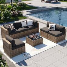 Patio Furniture Sets, 7-Piece Outdoor Patio Furniture With Thick Cushions, Wicker Outdoor Conversation Set Sectional Sofa For Backyard, Poolside, Garden - Đen vàng - Xem 1