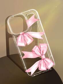 1个极简蝴蝶结图案防滑透明气垫软手机壳，兼容 11/12/13/14/15/16/17 Pro Max - 彩色 - 查看 1