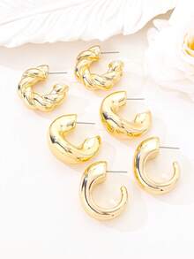 6pcs Set Minimalist Gold Hoop Earrings, Essential Daily Accessories - Gold - View 6