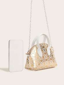 1pc Unique Shell Bag, Handbag Shoulder Bag Crossbody Bag, Fashionable High-End Printed Chain Tote Bag For Women, Minimalist And Stylish - Gold - View 4