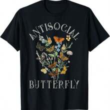 KITH Butterfly Art Print T-Shirt Round Neck Cotton Summer Casual Sports Loose, All-Season, Family T-Shirt As Gift - 黑色3 - 查看 1