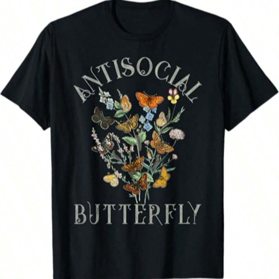 KITH Butterfly Art Print T-Shirt Round Neck Cotton Summer Casual Sports Loose, All-Season, Family T-Shirt As Gift - 黑色3 - 查看 1