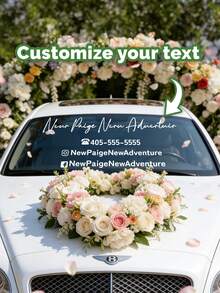 1张个性化定制婚礼车贴，个性化婚礼车贴，定制婚礼姓名日期车窗贴纸，新婚车装饰贴纸，防水防晒无胶车身贴纸，浪漫婚礼车装饰，新婚夫妇定制车贴，婚礼必备品，结婚纪念日礼物，送给新郎新娘，适用于婚礼车窗和后挡风玻璃 - 彩色 - 查看 7