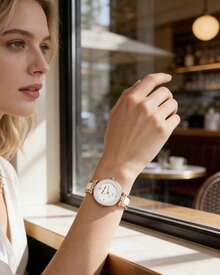 Anne Klein Damarmbandsur Snygga minimalistiska analoga rostfria kvartsur vattentäta klockor för kvinnor - Vitt och roséguld - Visa 3