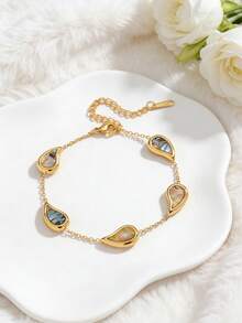 1 chiếc vòng tay bằng thép không gỉ mạ vàng tinh tế đính vỏ bào ngư, thiết kế hình giọt nước hình học, trang sức thời trang dành cho nữ, thích hợp đeo hàng ngày, dự tiệc hoặc quà tặng sinh nhật, ngày lễ. - Vàng - Xem 9