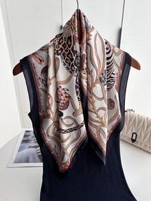 1条豹纹印花头巾，真丝发带，颈巾，适合日常使用 - 彩色 - 查看 1