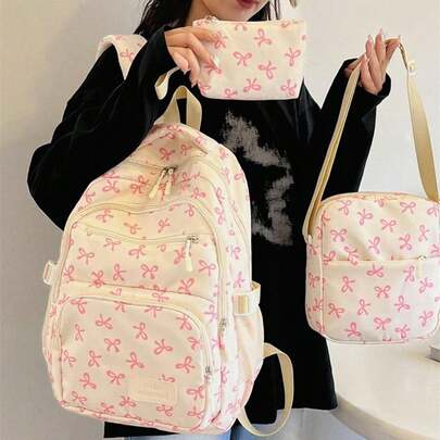 3pcs Female College Student Backpack, Large Capacity Backpack, Casual Travel Fashion Versatile Backpack, Casual Fashion Large Capacity