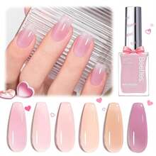 Beetles Jelly Nail Polish Set, 6 Colors Pink Nude Purple Velvet Glow Quick Dry Nail Polish Long Lasting Nail Strengthener Polish Gift For Girls Women - ColorH - 查看 8