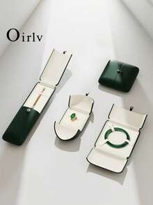 Oirlv 高级PU皮革双扣戒指盒，求婚礼物，钻石戒指耳环手链首饰包装盒，首饰收纳盒，结婚戒指盒，吊坠手链项链收纳盒，礼品包装展示盒，适用于戒指、耳环、项链、手链，圣诞节、母亲节及其他节日礼物，精致包装，女士收纳整理盒，旅行必备 - 绿色 - 綠色 - 查看 2