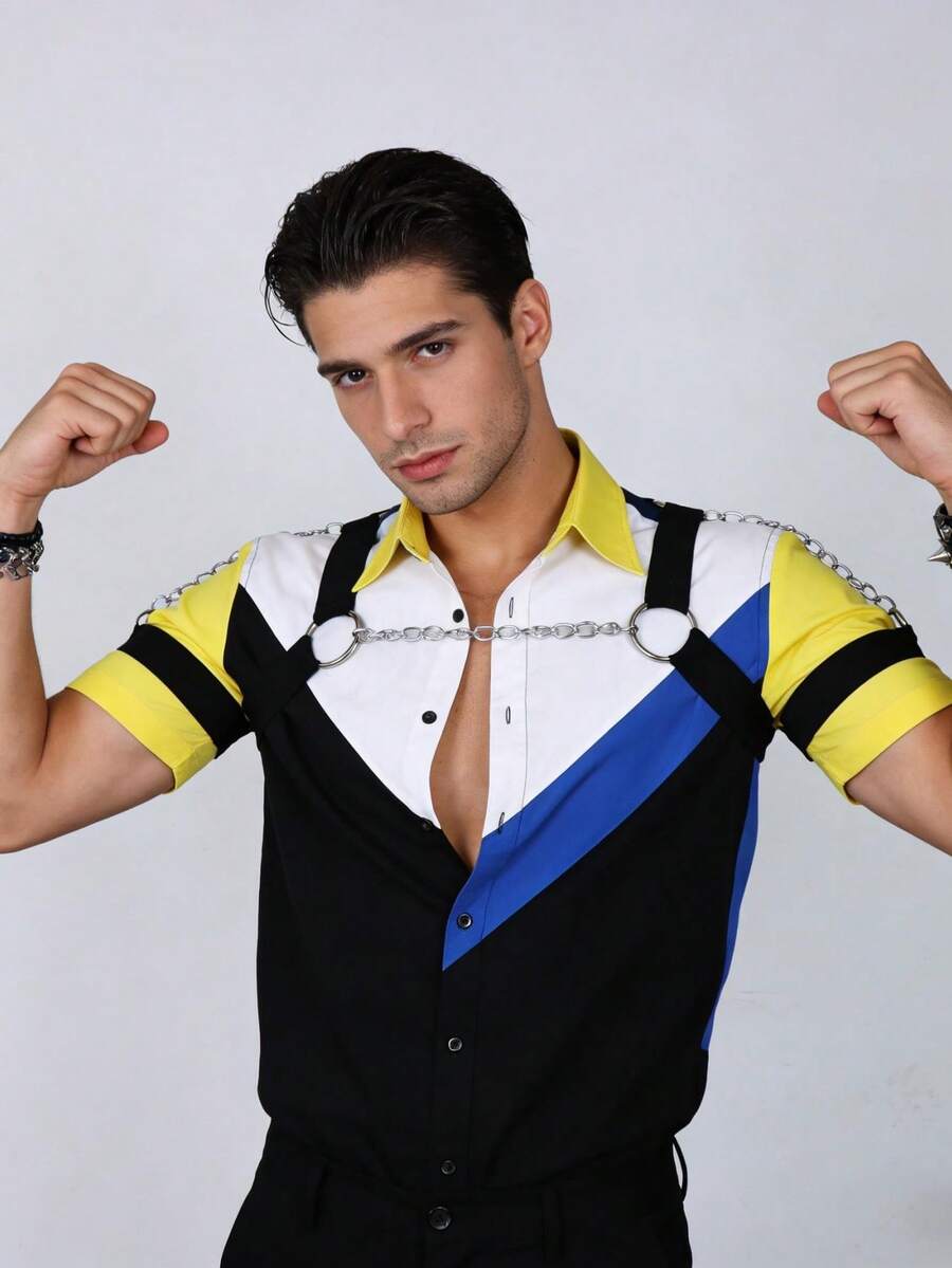 Men's Body Chest Harness Nylon Chest Harness Elastic Shoulder Men X-Shape Bodysuit,Clubwear - A - View 1