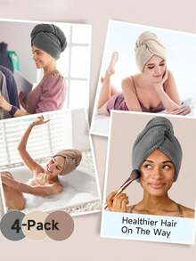 4 件装 - 超细纤维干发巾，柔软速干，简约纯色浴室毛巾，超强吸水发帽，防毛躁湿发浴帽，浴室配件（颜色可能与图片略有不同，请以实物为准）。 - 彩色 - 查看 8