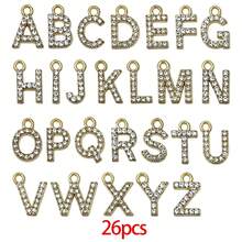10/26 piezas Encantos de letras del alfabeto A-Z con rhinestones y cristales brillantes para DIY de pulseras, collares, aretes, gargantillas y manualidades - Dorado - Ver 18