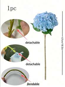 1/3/6/10pcs 18.5 Inch Blue Embroidered Artificial Flowers With Stems, Silk Satin Pom Pom Desk Decor Flowers, Suitable For Office, Party, Wedding, Faux Plants, Spring/Summer Decor, Garden, Room, Mother's Day, Father's Day Gifts - Blue - View 7