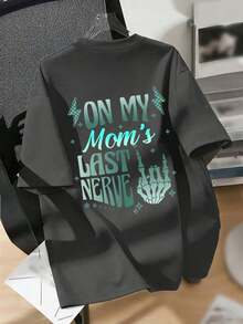 Tween Boy "ON MY MOM'S LAST NERVE" Letter Print T-Shirt, Suitable For Casual, Streetwear, School, Events, Family Gatherings, Fashionable Boys' Summer Top - Dark Grey - View 7