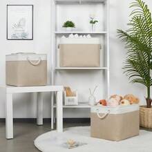 Large Storage Baskets For Organizing Fabric Closet Organizers Storage Bins With Handles 3-Pack 16x11.8x11.8 Inch Collapsible Baskets For Shelves Clothes Home Organization L-White&Beige - 白色和米色 - 查看 5