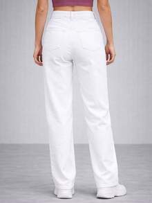 Women's White Wide Leg Jeans, High Waist, Palazzo Style - 白色 - 查看 4