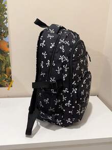 3pcs Nylon Bow Print Backpack Set,Foldable Multi-Po Cket Large CapacityWater-Resistant Zipper Backpack Suitable F Or Teenagers,High School, College Students,Ladies,Daily Use, Commuting,Traveling,Gifts For Valentine's Day - Black - View 6