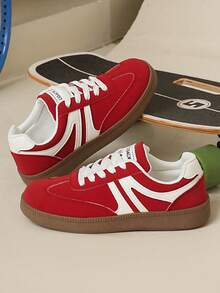 Women's Casual Flat Outdoor Versatile Sneakers, Simple Low-Top Shoes - Red - View 1