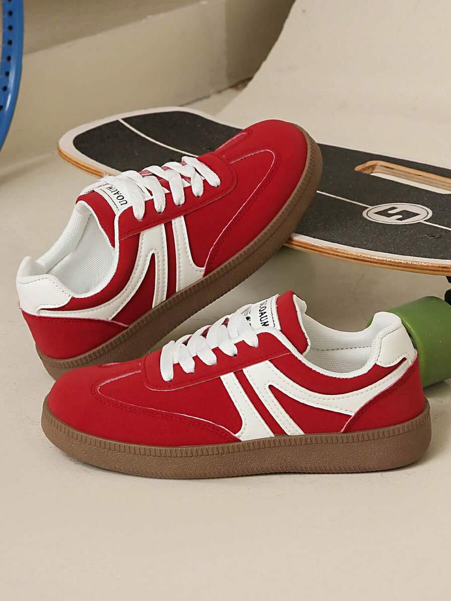 Women's Casual Flat Outdoor Versatile Sneakers, Simple Low-Top Shoes - Red - View 1