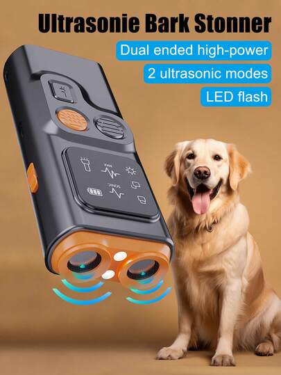 جهاز طارد الكلاب الجديد ذو الرأسين الفوق صوتي، مدرب الكلاب المحمول، جهاز مضاد للنباح، وضعين فوق صوتيين مختلفين، ضوء وميض LED عالي الطاقة وفوق صوتي، مناسب لأنواع الكلاب المختلفة