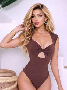 Sexy Panda Bodysuit For Women With Cutout Neckline - 鏽棕色 - 查看 1