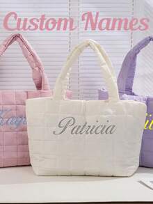 Personalized Embroidered Nylon Tote Bag, Custom Monogram Bridesmaid Gift,Custom Embroidered,Personalized Bag,Embroidered Gift,Monogram Bag,Bridesmaid Gift,Bubble Tote Bag,Cosmetic Pouch,Travel Makeup Bag,Zipper Pouch,Gift For Her,Wedding Party Gift,Quilted Tote,Everyday Bag - Multicolor - View 2