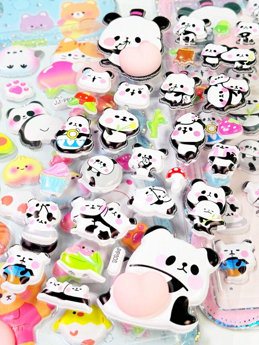 Cute Animal Cartoon 3D Stickers - Light Color Design, Suitable For Smartphone Cases, Laptops, Crafts, Scissors, Diaries, 3D Embossed Stickers, Graffiti Stickers. Some Styles May Have Color Differences And Will Be Randomly Sent. Cartoon 3D Embossed Sticker, Abstract Style, Suitable For Helmet Decoration, Craft Book Making, Car Decoration, Party Decoration - Multicolor - View 1