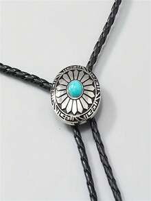 1pc Unisex Celtic Pattern Turquoise Pendant Bolo Tie, Texas Style American Western Cowboy Metal Bolo Tie - Multicolor - View 5