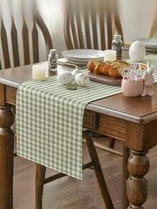 1pc Modern Minimalist Plaid Table Runner, Rectangular Tablecloth, Available In Multiple Sizes, Suitable For Home Dining, Home Decor, Outdoor Parties And Restaurant Decoration, Perfect Gift For Outdoor Dining Table Setting, Linen-Like Texture - Light Green - View 2