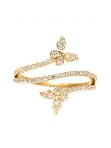 Geschenkbox eleganter Kubikzirkonia Schmetterling Wickelring, modischer Schmuck für Frauen zur Hochzeit, Verlobung, Party, hergestellt aus Kupfermaterial, nicht verblassend und hypoallergen, ideale Geschenkwahl - Gold - Übersicht 5