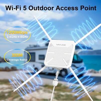 WAVLINK AC1200 Wi-Fi 5 Outdoor Access Point,Long-Range Weatherproof Dual-Band Wi-Fi Extender With 4 X 7dBi Omni Antennas,PoE,Gigabit Port,Supports AP/Repeater/Mesh Modes For Courtyard,Fish Finder