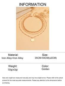 3pcs/Set Fashionable Versatile Gold Chain Layered Handmade Choker Necklace With Circular Pendant, Stylish Jewelry For Women To Wear Casually, On Dates, Parties, Music Festivals - Golden - View 5