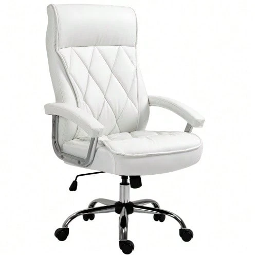 Ergonomic Office Chair In Faux Leather, Swivel And Rocker, Height Adjustable, White. - White - View 1