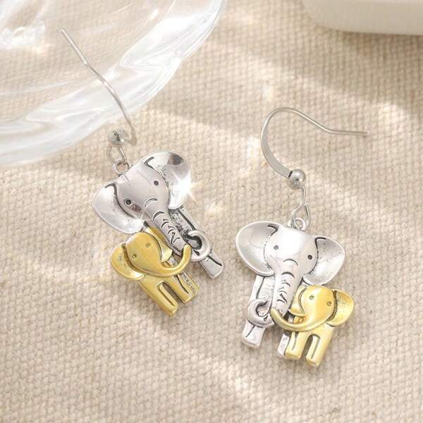 أقراط قلادة فيل ذو لونين كلاسيكية، إكسسوارات حيوانية مصنوعة يدويًا للنساء، مناسبة للسفر والعطلات، هدية مثالية للأصدقاء