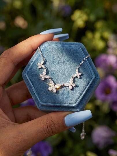 1pc Minimalist 925 Sterling Silver Cubic Zirconia Butterfly Necklace, Suitable For Women, Fashionable Ins-Style Gift, Versatile To Match Various Outfits, Also A Perfect Accessory For Dates And Parties