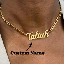 Custom Old English Name Necklace Stainless Steel Cuban Chain Personalized Handmade Pendant Fashion Party Jewelry Gifts - Multicolor 6 - View 1