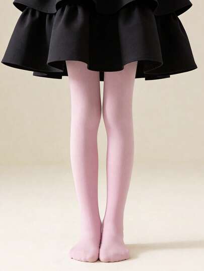 1 Pair Dance Tights For Children, Thin Pantyhose, Pink, Elastic, Suitable For Spring, Summer, Girls