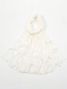 1条女士纯色宽边轻薄透气头巾，适合所有季节 - 純色-褶皺款 - 查看 18