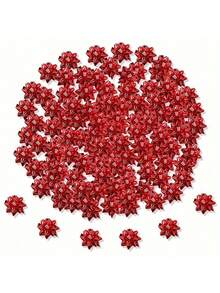 50pcs Self-Adhesive Mini Christmas Bows, 1.5 Inch Electroplated Shiny Star Flower Bows, Glitter Ribbon Bows For Gift Wrapping, Thanksgiving, Valentine's Day, Birthday Party, Wedding And Daily Gift Packaging Decoration (Red) - Red - View 11