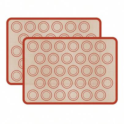 2pcs Macaron Silicone Baking Mat, Non-Stick Silicone Macaron Baking Pad, Reusable Non-Stick Kneading Mat, Microwave & Oven , Easy To Clean, Perfect Baking Set For Cookies, Macarons, Pastries, Cakes, Breads, Suitable For Home, Kitchen, Birthday Party, Holidays, Baking Tools, Pastry Accessories
