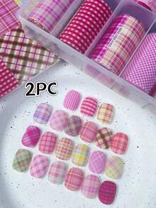 2pcs/Set 10pcs Pink Gothic Plaid Denim Cartoon Graffiti Bow Heart Star Nail Art Stickers, Nail Accessories Stickers, Suitable For Nail Salon DIY, Gift For Girls And Women, Suitable For All Seasons (No Transfer Gel) Nail Supplies Nails - Multicolor - View 18