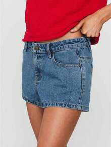 Low Rise Jean Shorts For Women Y2k Stretchy Mini Denim Shorts Summer Going Out Booty Shorts Party Club Micro Shorts With Pockets - 淺藍色 - 查看 4
